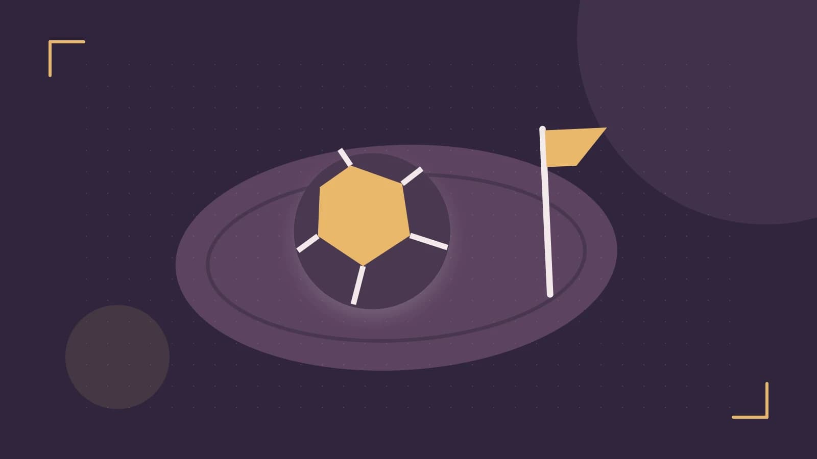Editorial illustration of a stylized sports ball, stadium geometry and dynamic arcs
