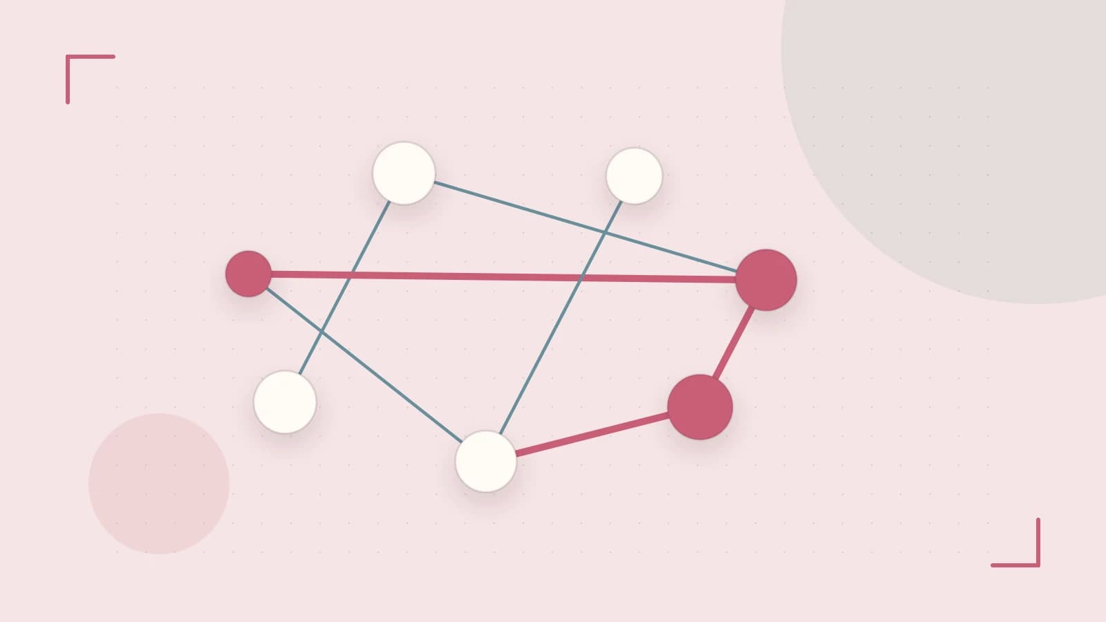 Editorial illustration of an algorithmic node graph with branching paths and a highlighted result