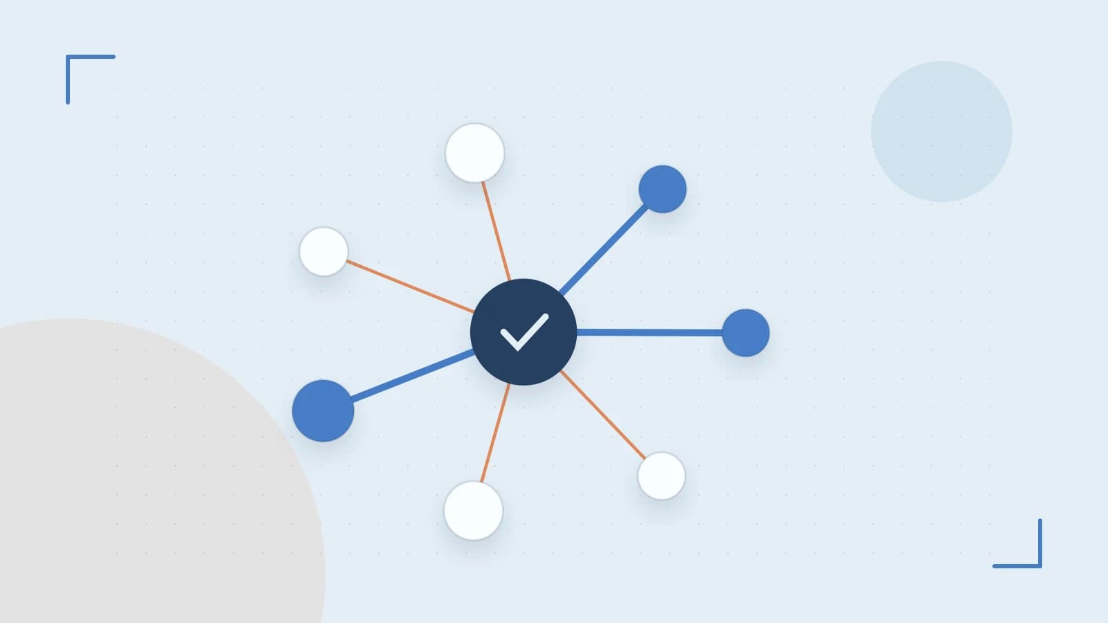 Editorial illustration of an algorithmic node graph with branching paths and a highlighted result