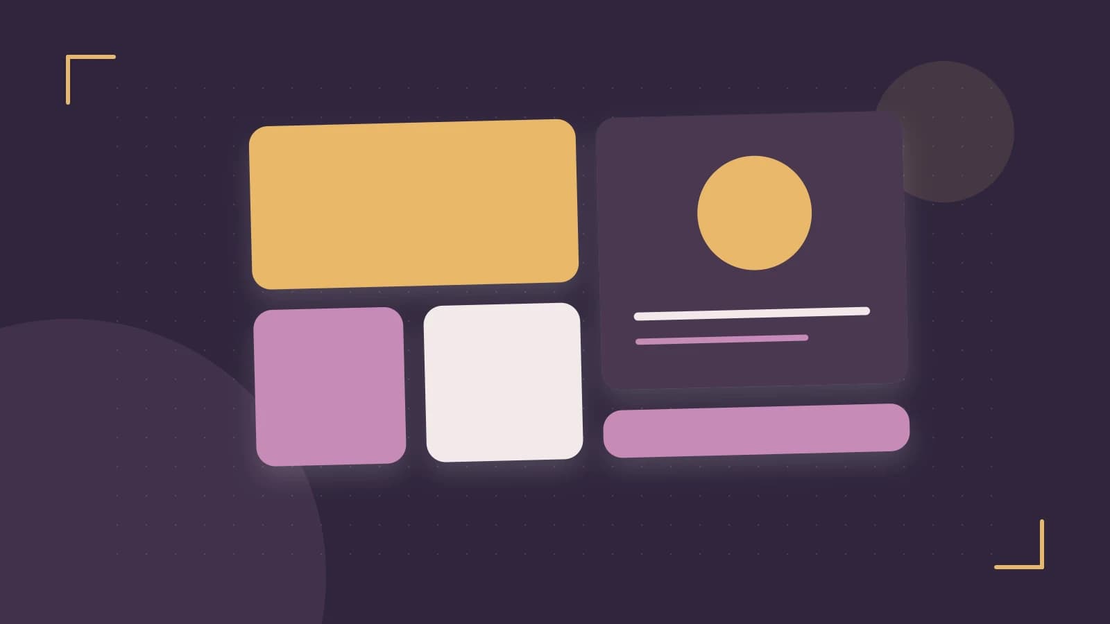 Editorial illustration of responsive browser layouts, overlapping design components and a color system