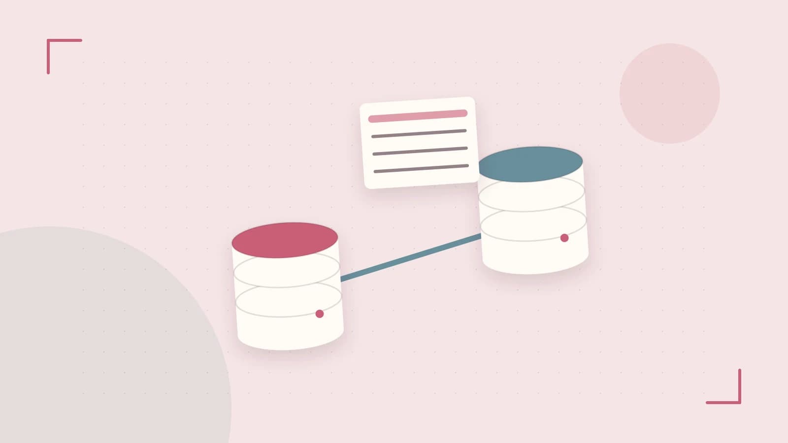 Editorial illustration of structured records, database cylinders and relationships between tables