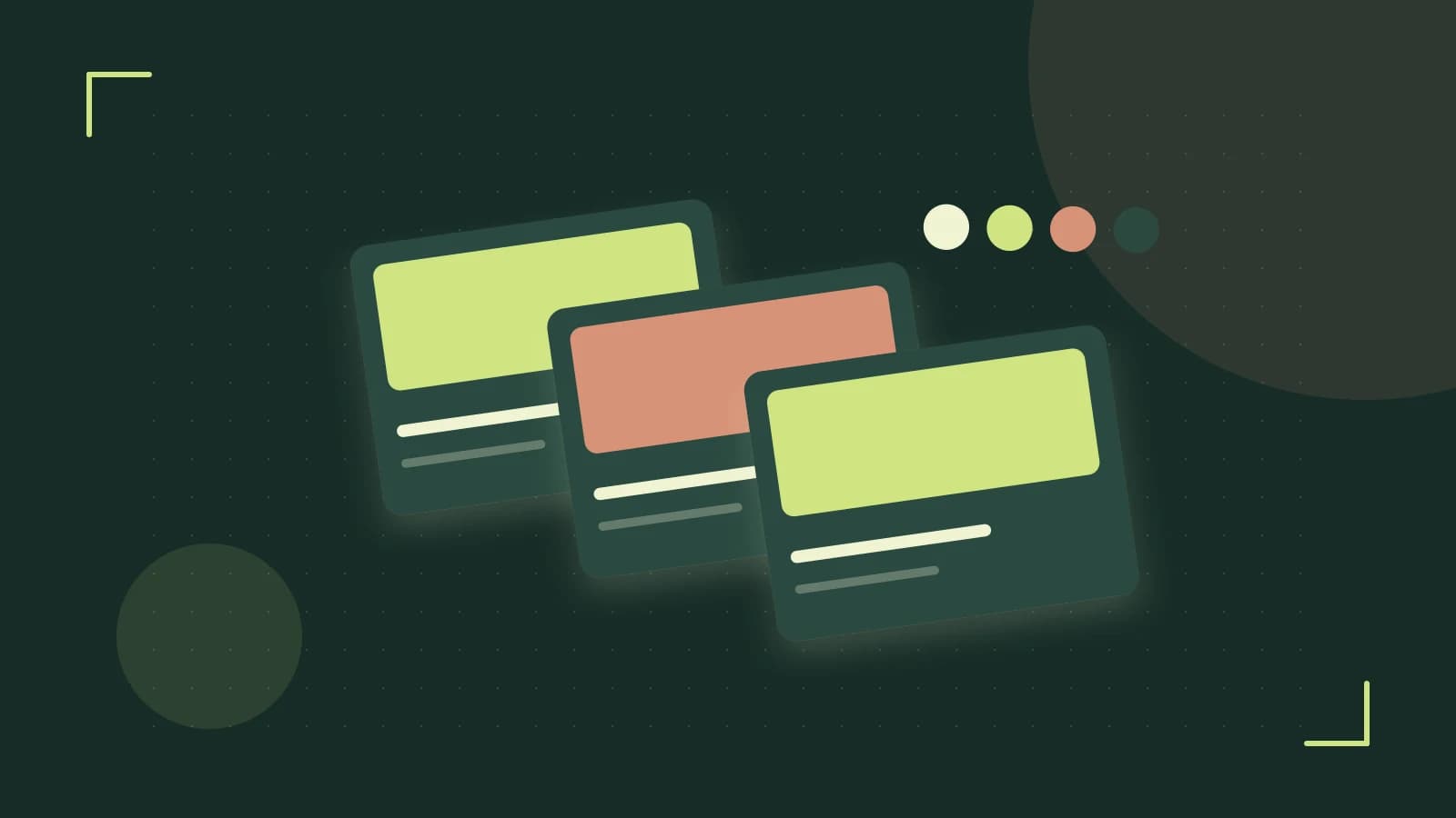 Editorial illustration of responsive browser layouts, overlapping design components and a color system