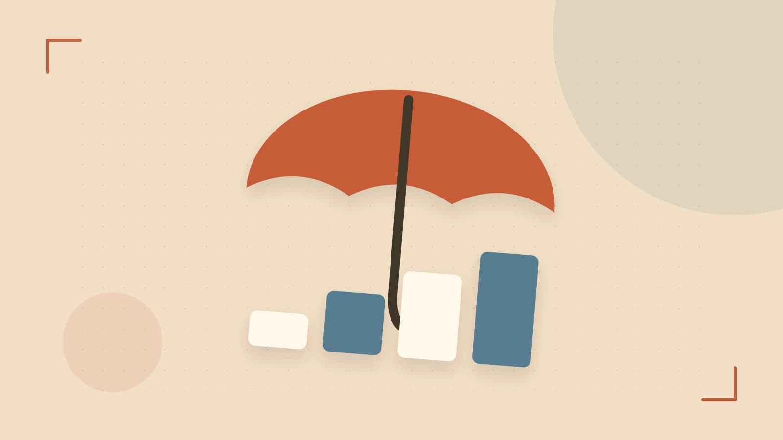 Editorial illustration of abstract coins, a payment card and a geometric financial chart without data labels
