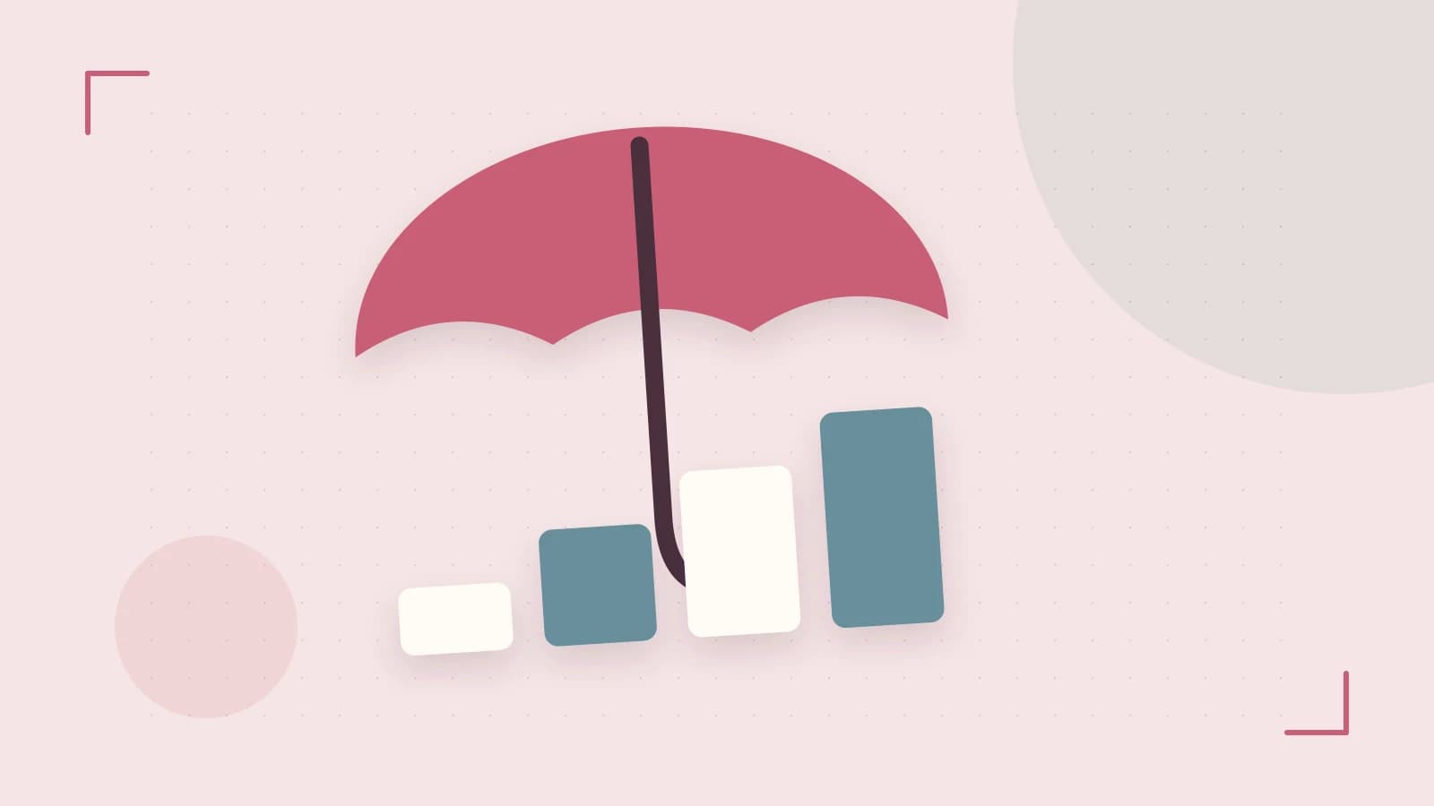 Editorial illustration of abstract coins, a payment card and a geometric financial chart without data labels
