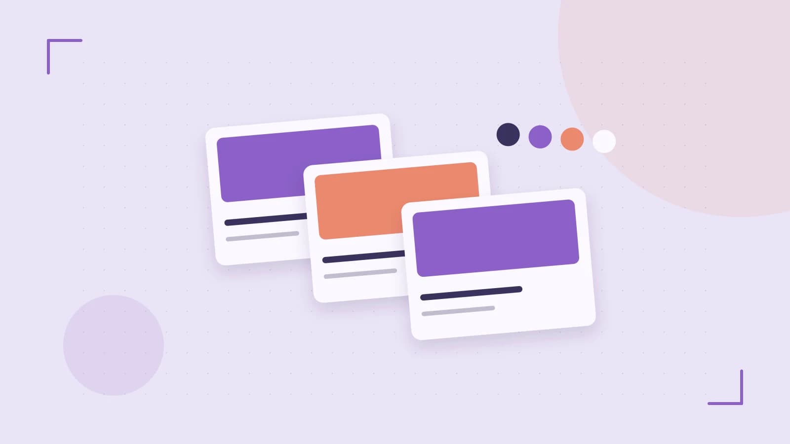 Editorial illustration of responsive browser layouts, overlapping design components and a color system