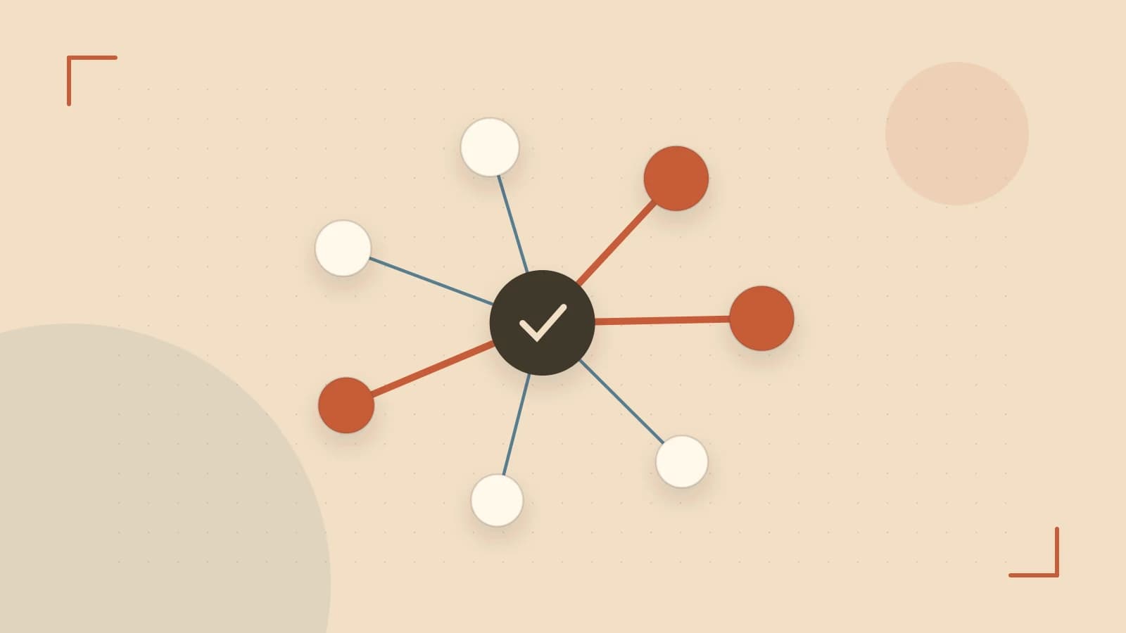 Editorial illustration of an algorithmic node graph with branching paths and a highlighted result