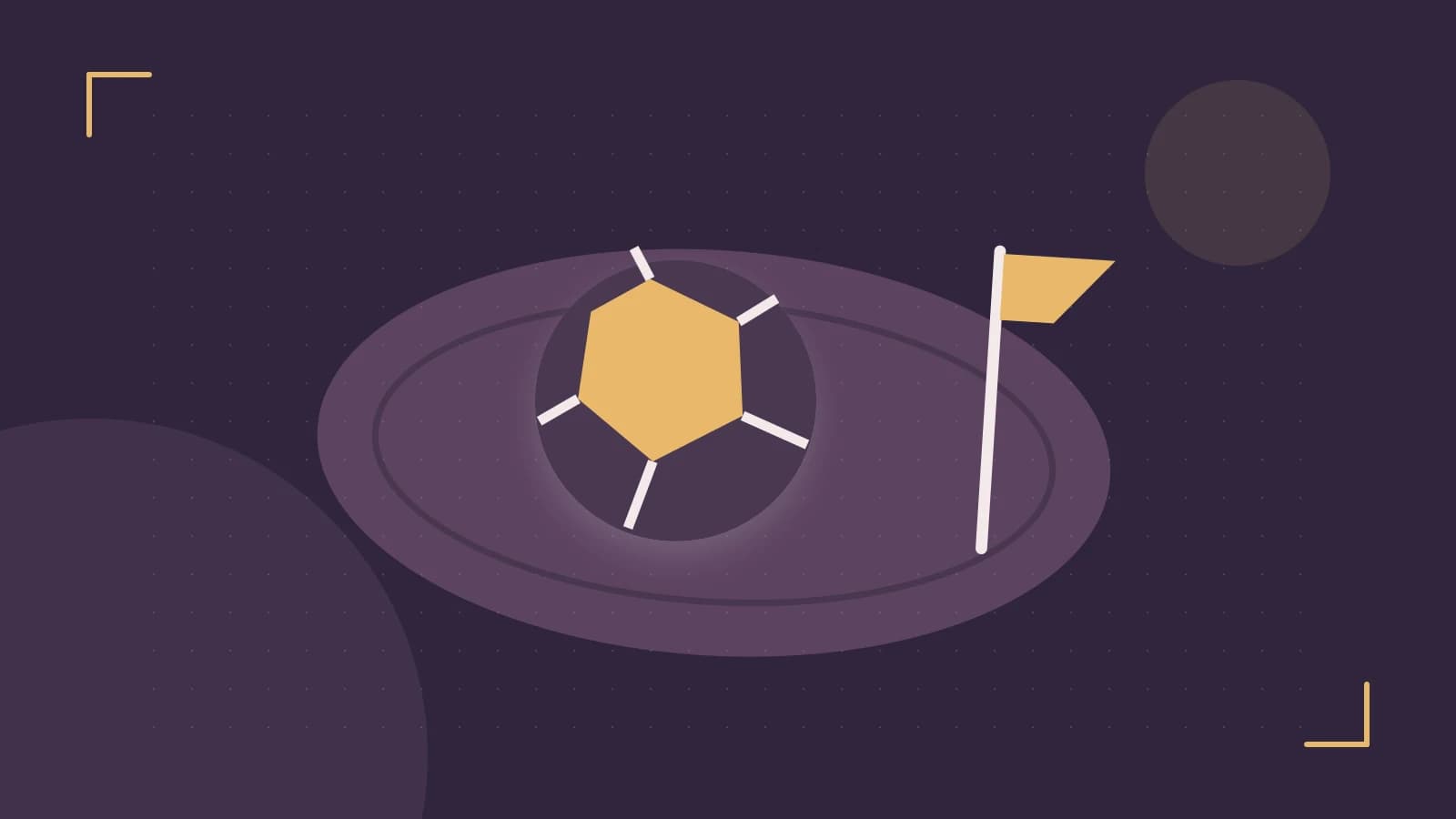 Editorial illustration of a stylized sports ball, stadium geometry and dynamic arcs