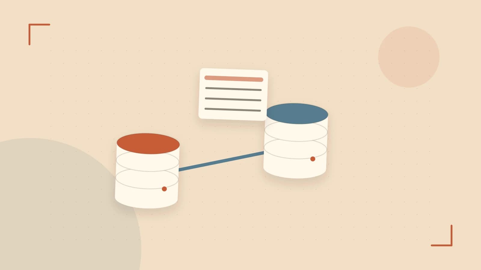 Editorial illustration of structured records, database cylinders and relationships between tables