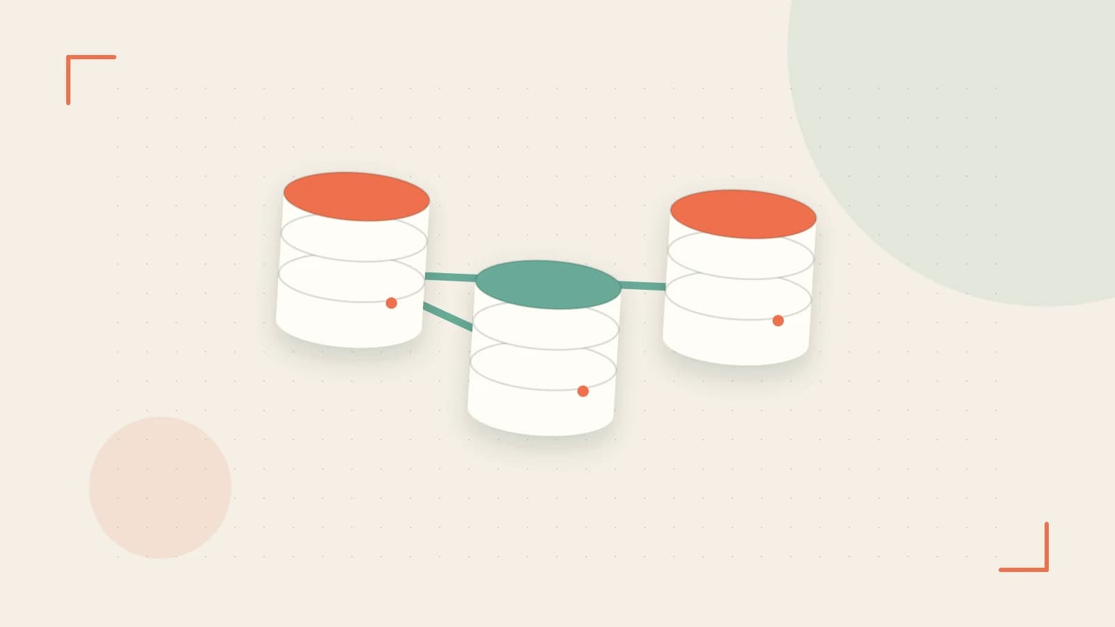 Editorial illustration of structured records, database cylinders and relationships between tables