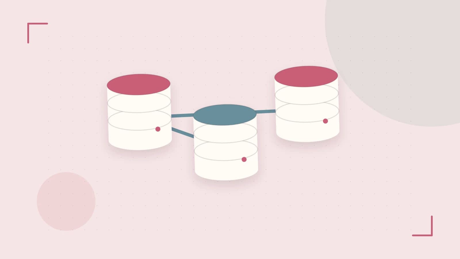 Editorial illustration of structured records, database cylinders and relationships between tables