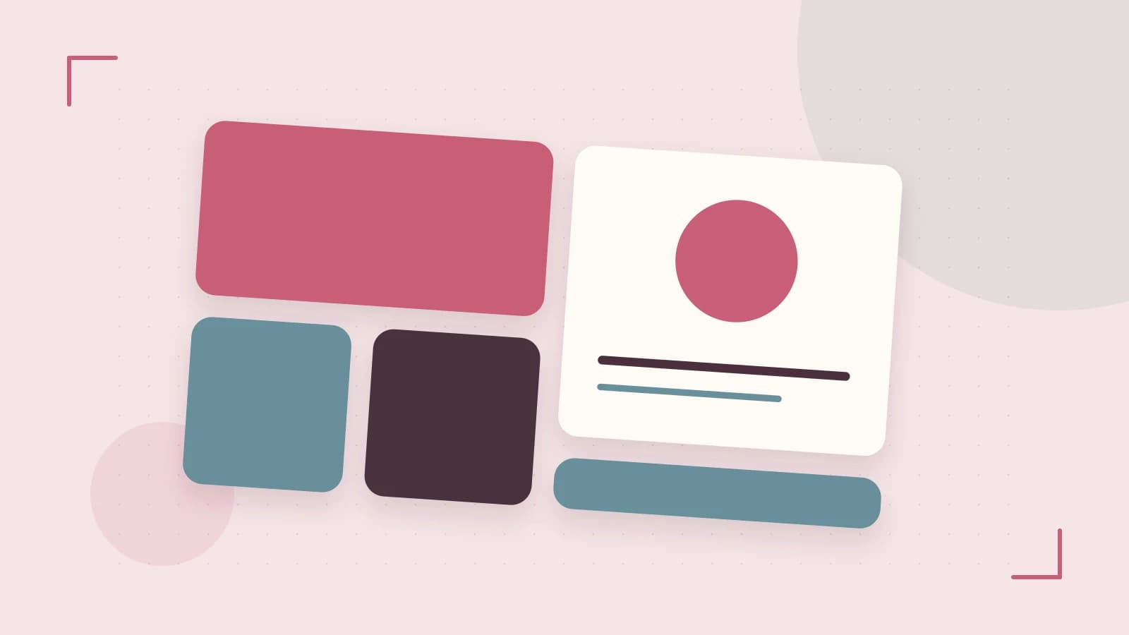 Editorial illustration of responsive browser layouts, overlapping design components and a color system