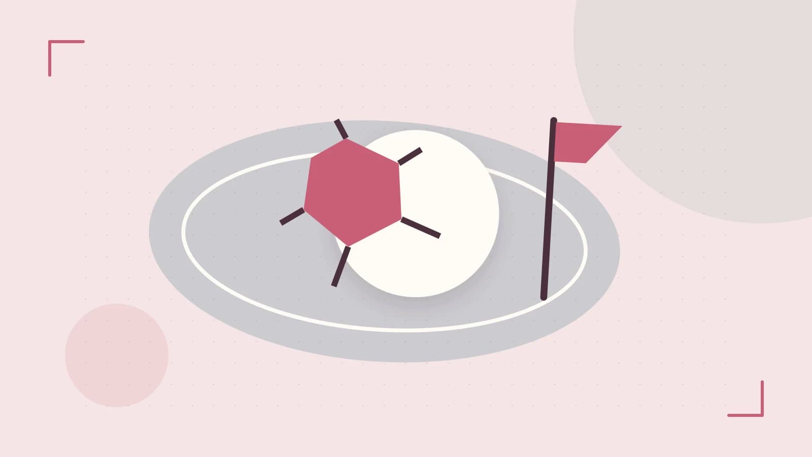 Editorial illustration of a stylized sports ball, stadium geometry and dynamic arcs