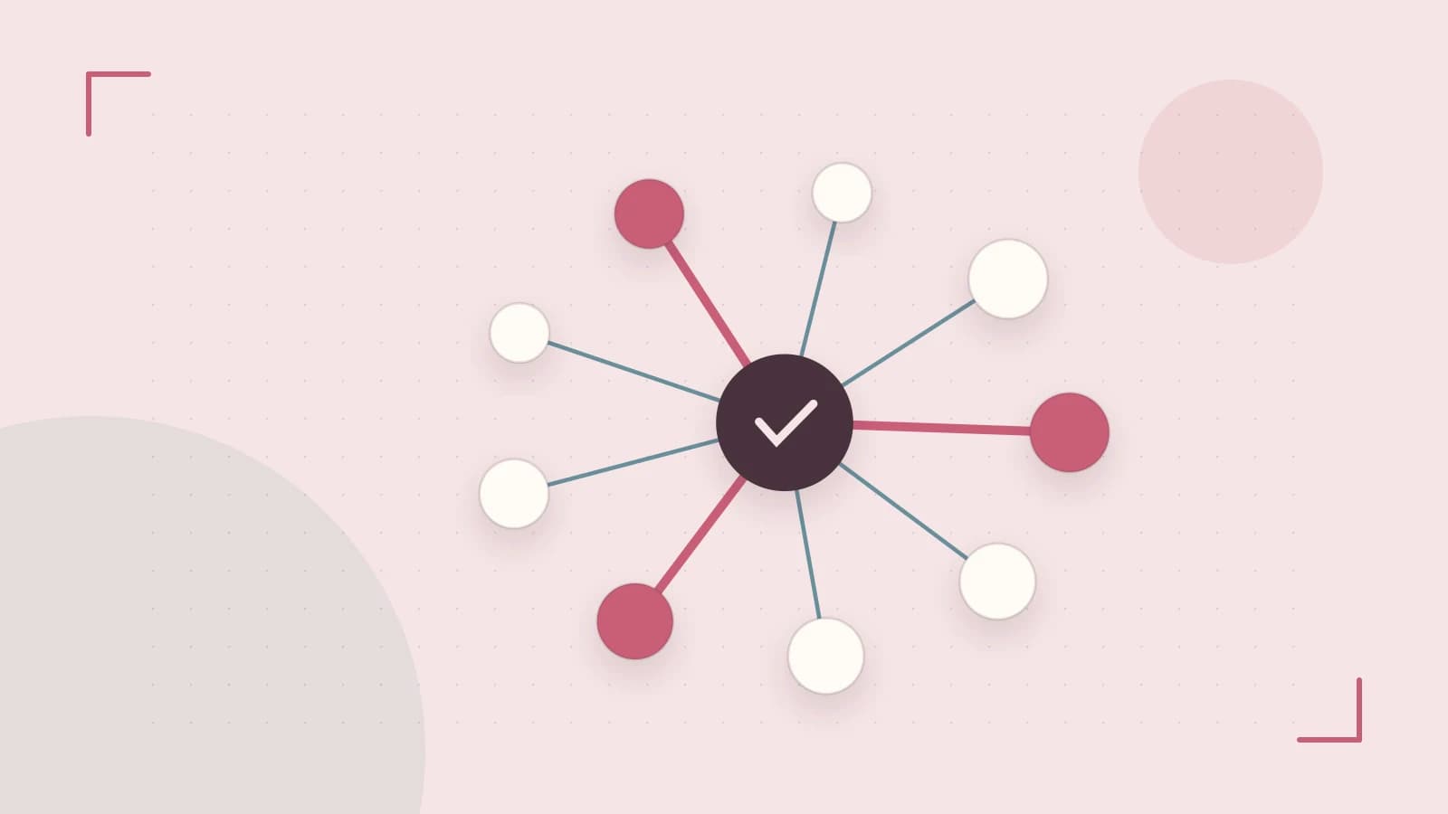 Editorial illustration of an algorithmic node graph with branching paths and a highlighted result