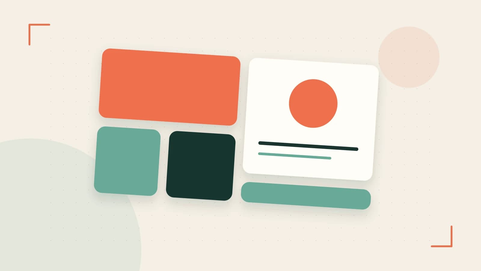 Editorial illustration of responsive browser layouts, overlapping design components and a color system