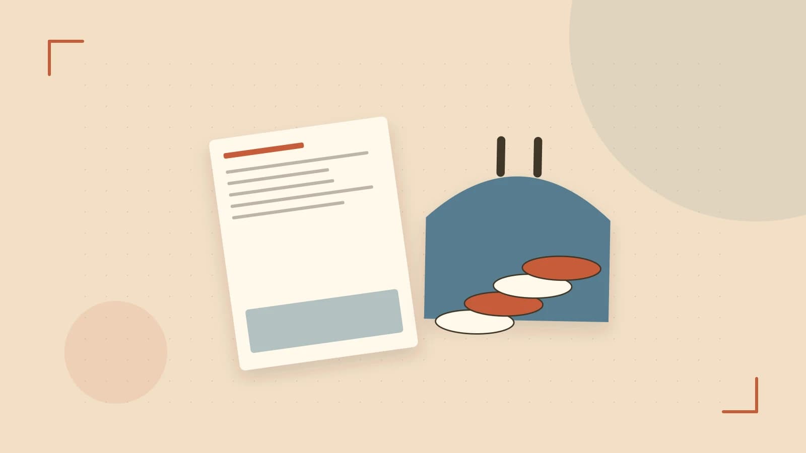 Editorial illustration of abstract coins, a payment card and a geometric financial chart without data labels