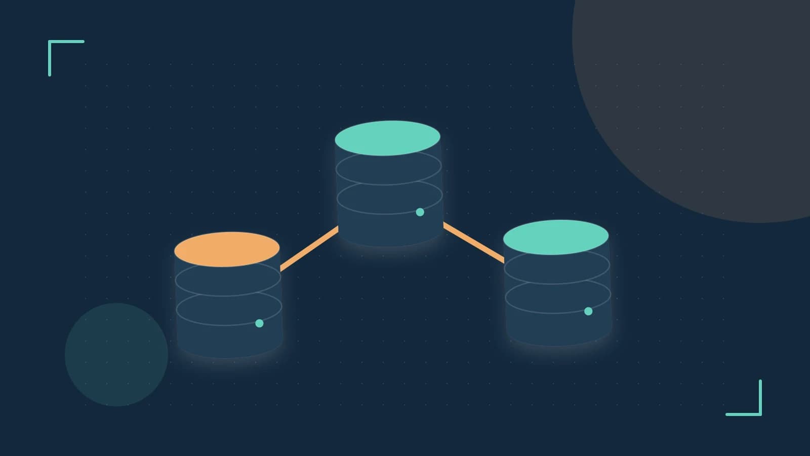 Editorial illustration of structured records, database cylinders and relationships between tables
