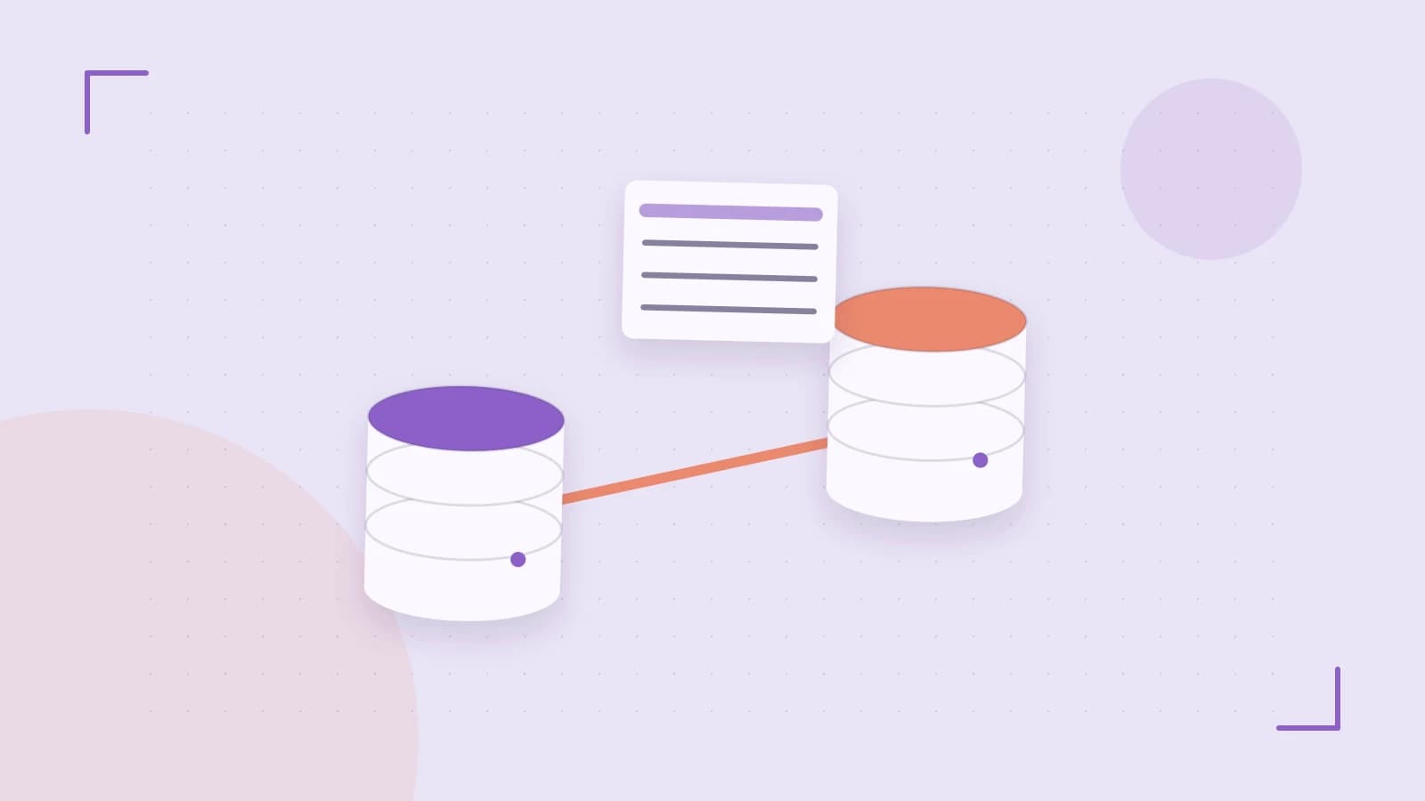 Editorial illustration of structured records, database cylinders and relationships between tables