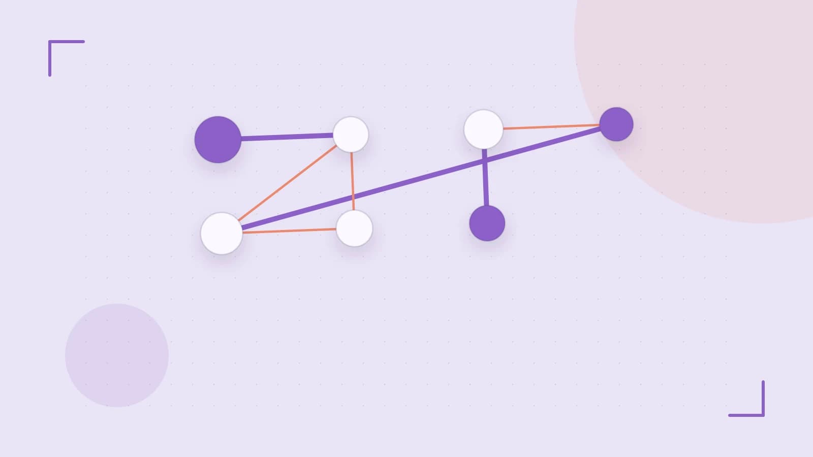 Editorial illustration of an algorithmic node graph with branching paths and a highlighted result