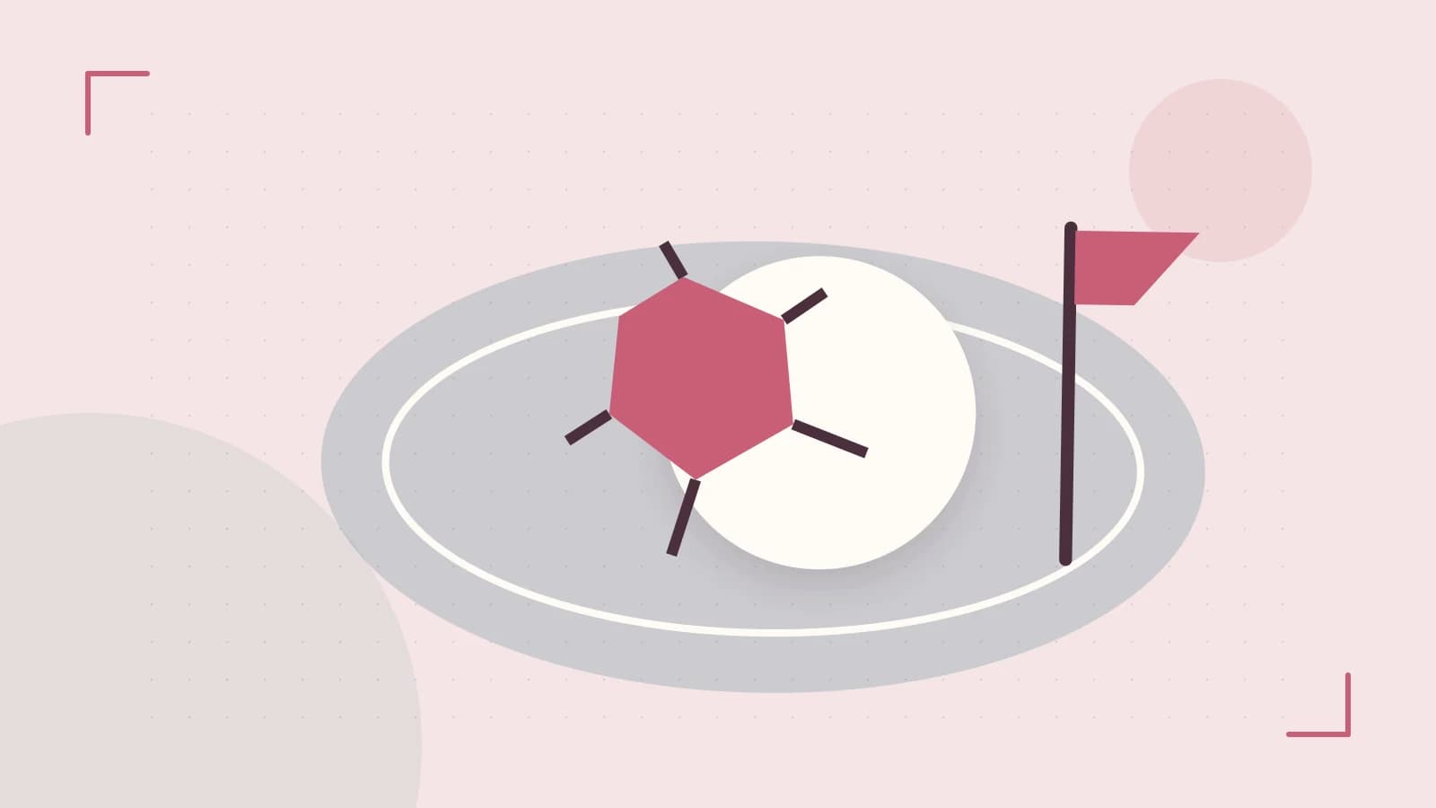 Editorial illustration of a stylized sports ball, stadium geometry and dynamic arcs
