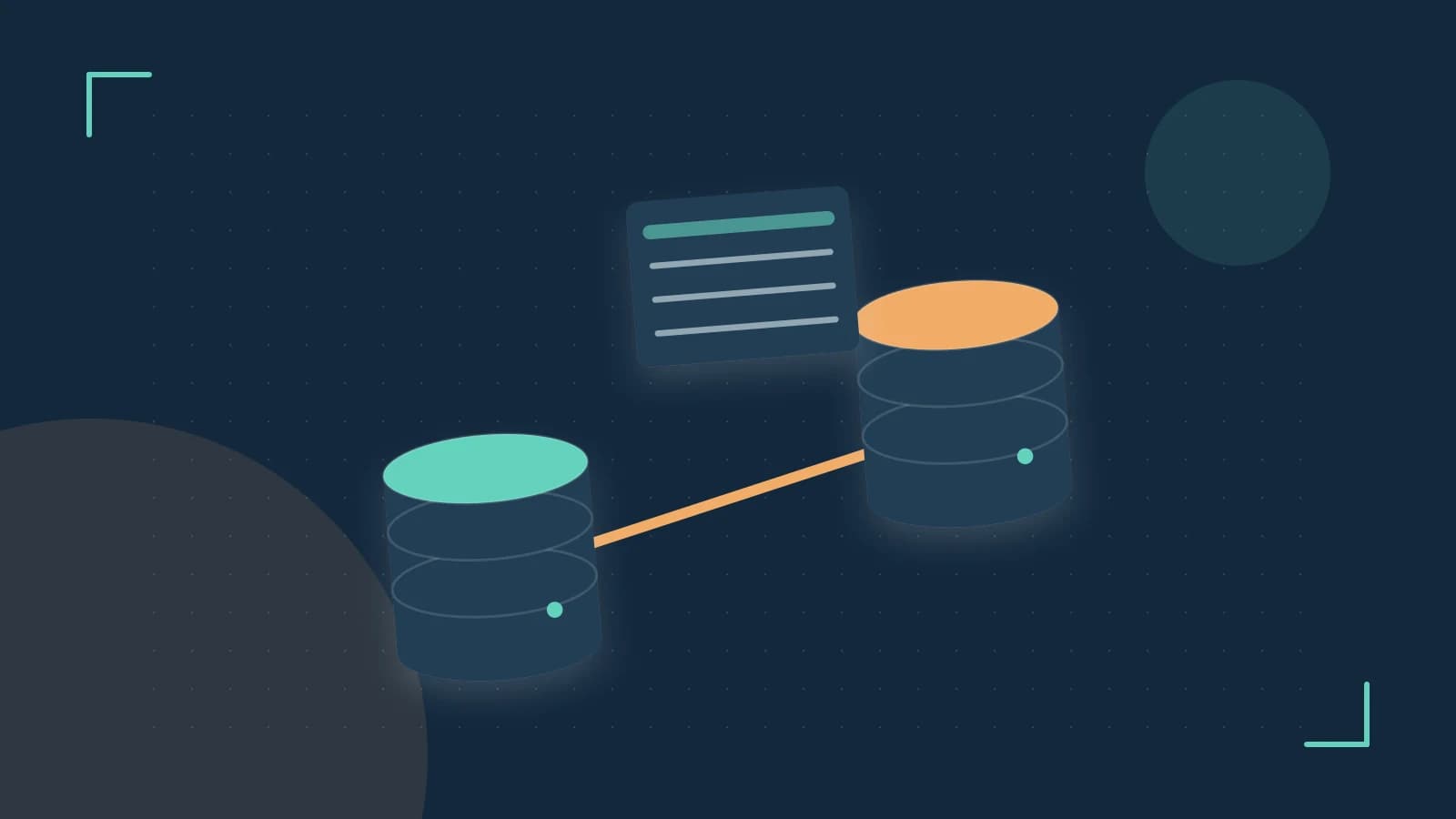 Editorial illustration of structured records, database cylinders and relationships between tables