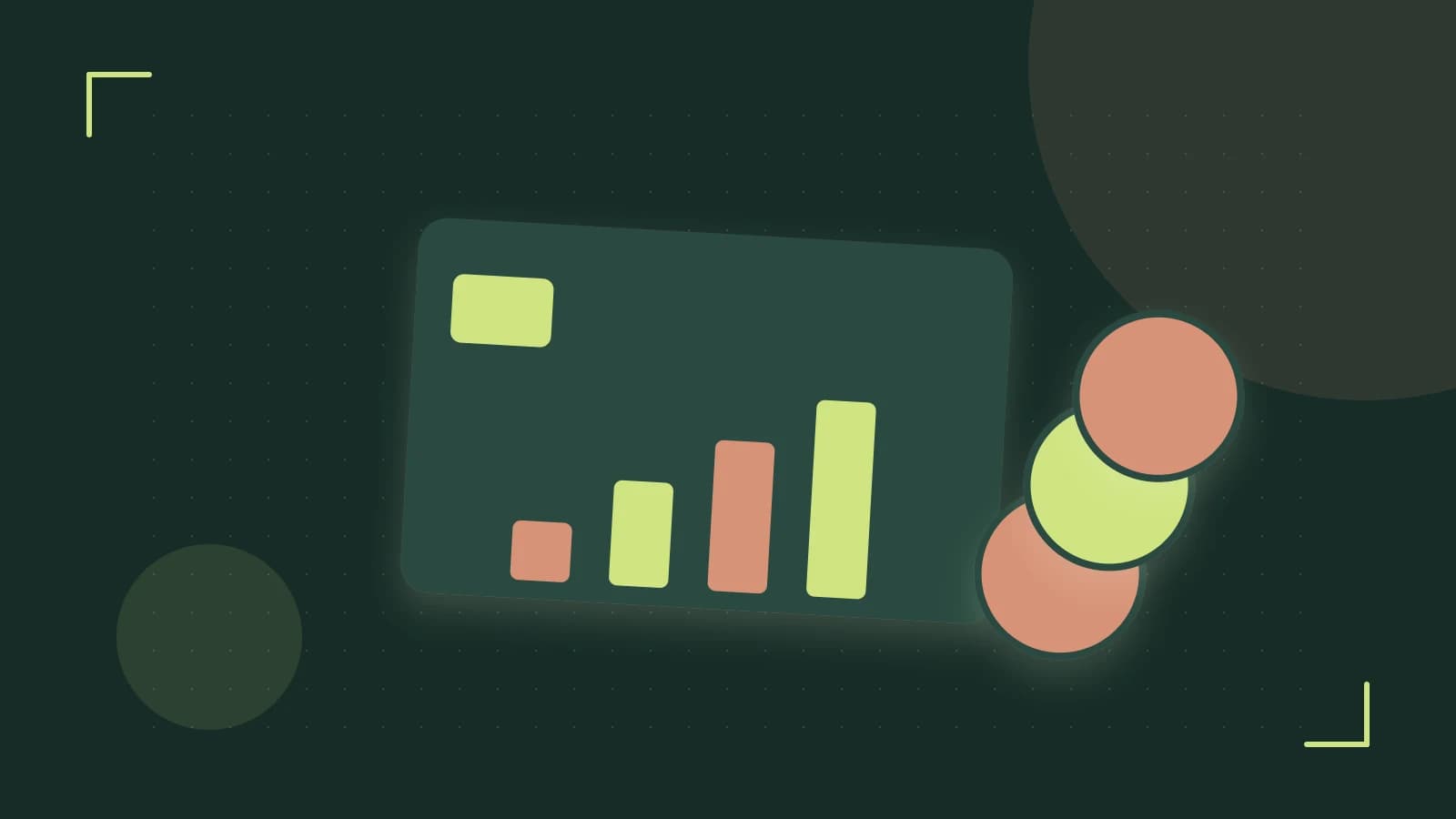 Editorial illustration of abstract coins, a payment card and a geometric financial chart without data labels