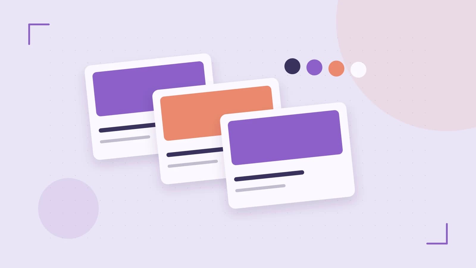 Editorial illustration of responsive browser layouts, overlapping design components and a color system