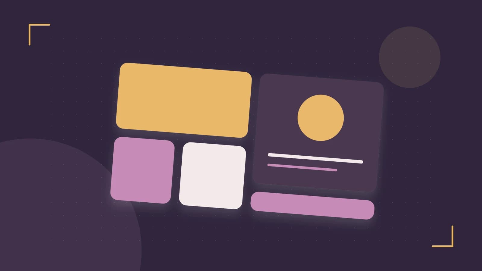 Editorial illustration of responsive browser layouts, overlapping design components and a color system