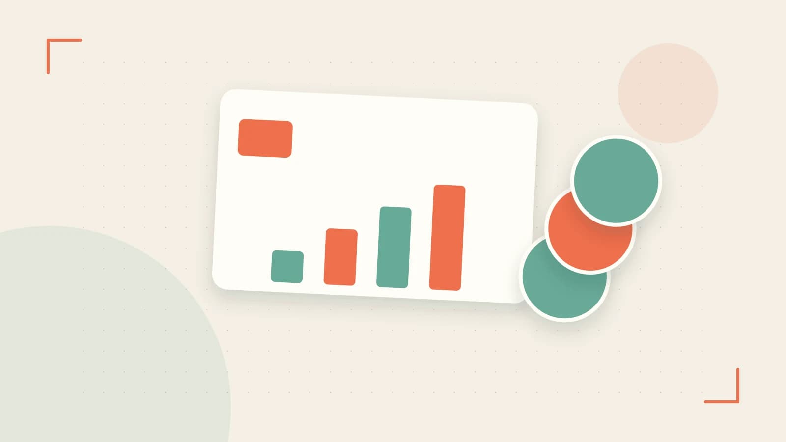 Editorial illustration of abstract coins, a payment card and a geometric financial chart without data labels