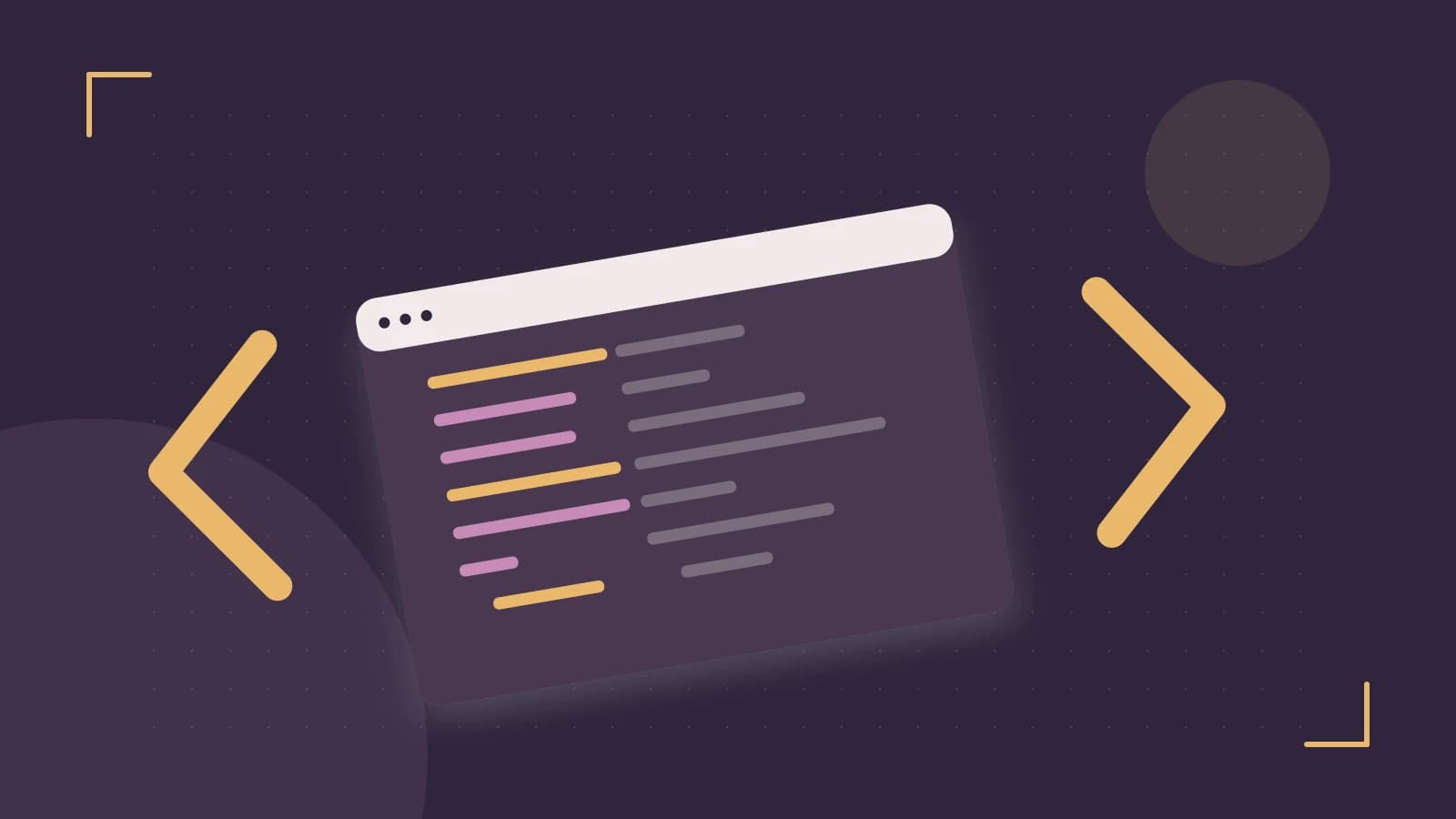 Editorial illustration of an abstract code editor, syntax blocks and oversized programming brackets