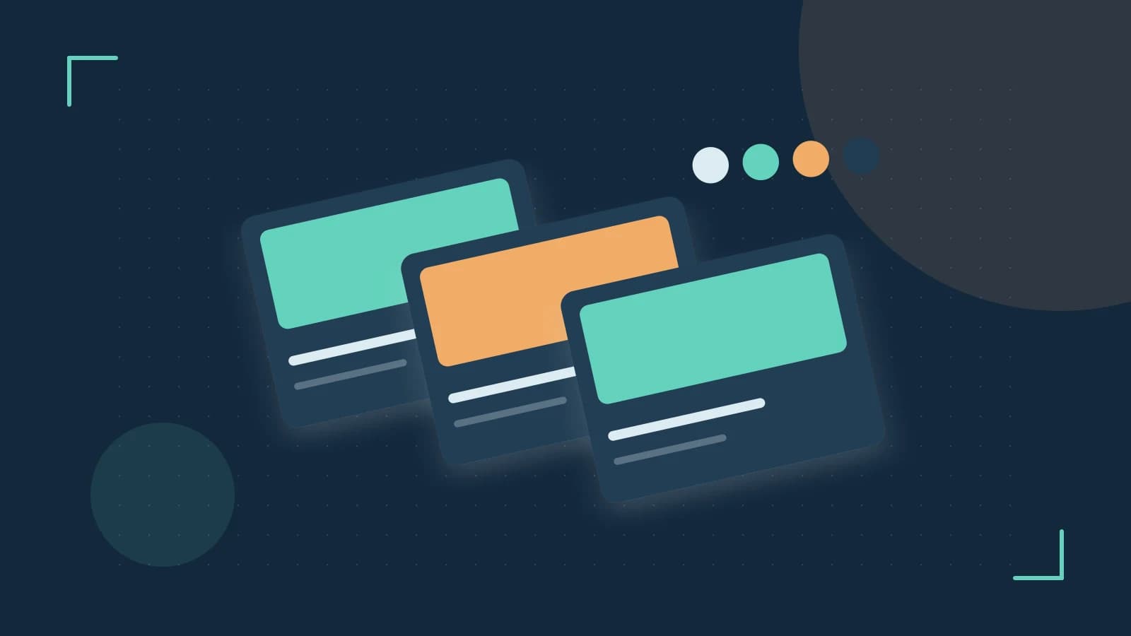 Editorial illustration of responsive browser layouts, overlapping design components and a color system
