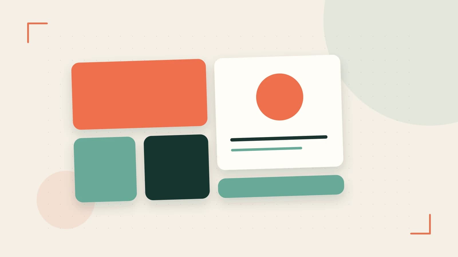 Editorial illustration of responsive browser layouts, overlapping design components and a color system
