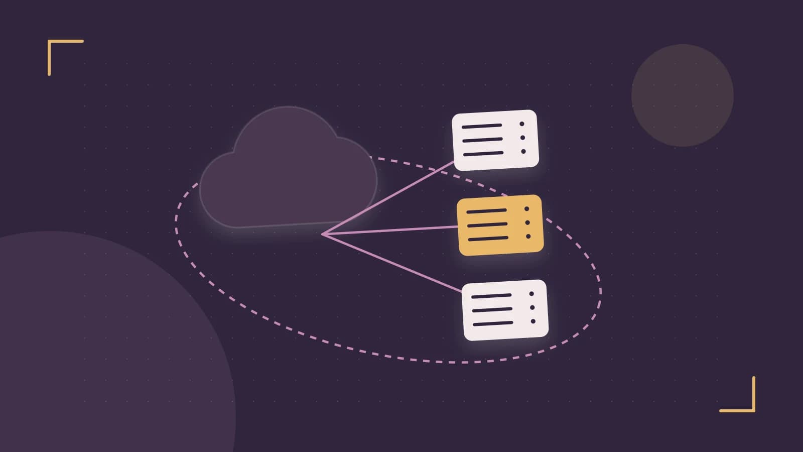 Editorial illustration of cloud infrastructure, connected server racks and an orbital service map