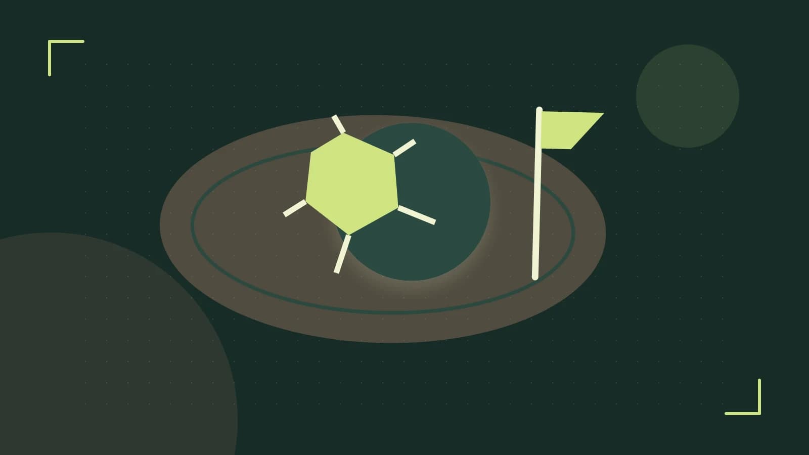 Editorial illustration of a stylized sports ball, stadium geometry and dynamic arcs