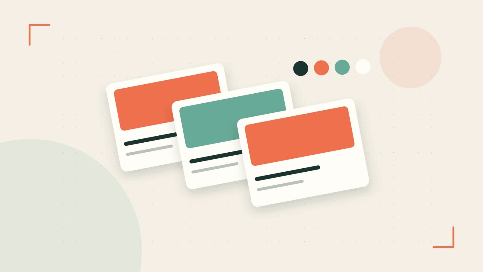 Editorial illustration of responsive browser layouts, overlapping design components and a color system