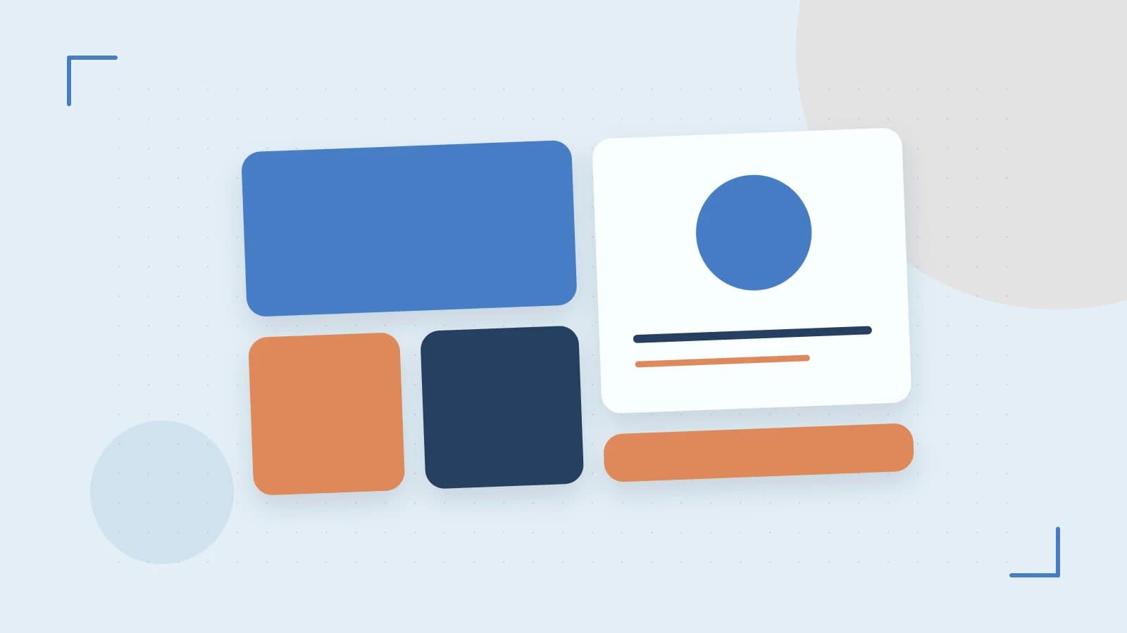 Editorial illustration of responsive browser layouts, overlapping design components and a color system