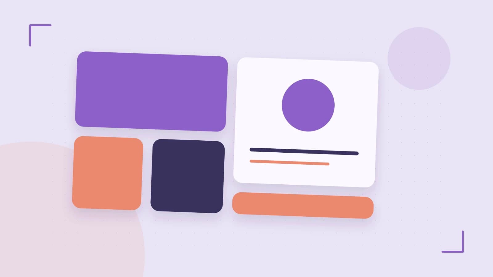 Editorial illustration of responsive browser layouts, overlapping design components and a color system