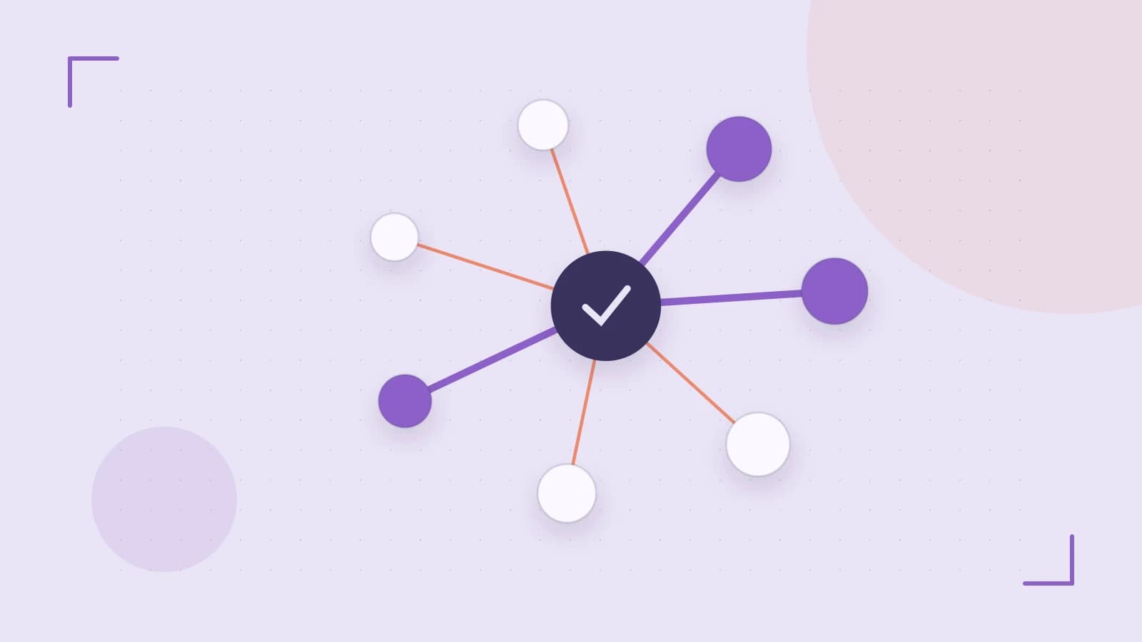 Editorial illustration of an algorithmic node graph with branching paths and a highlighted result