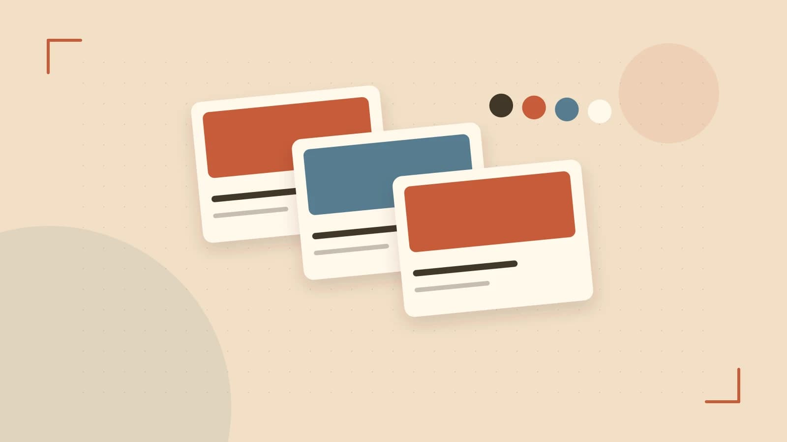 Editorial illustration of responsive browser layouts, overlapping design components and a color system