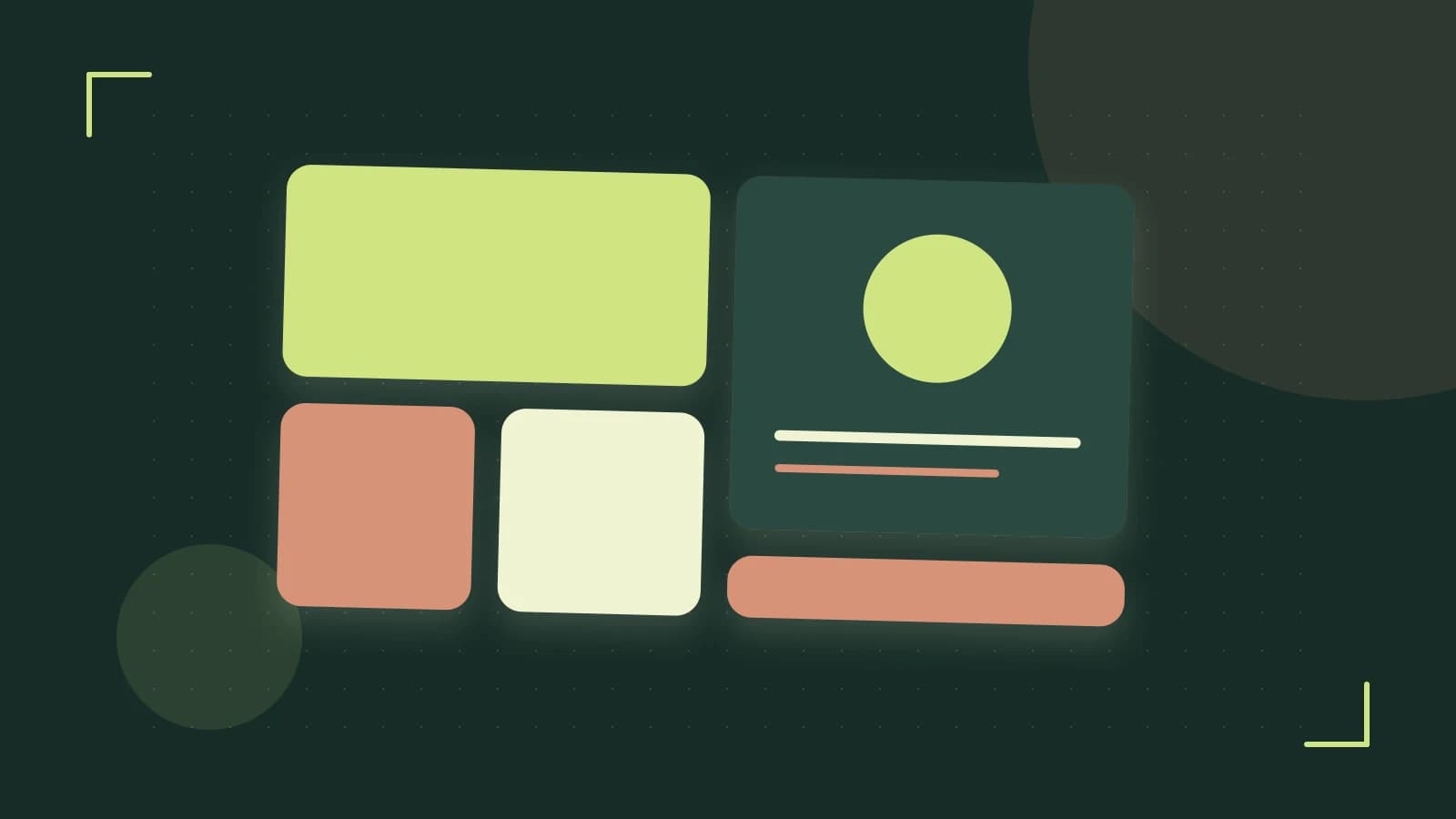 Editorial illustration of responsive browser layouts, overlapping design components and a color system