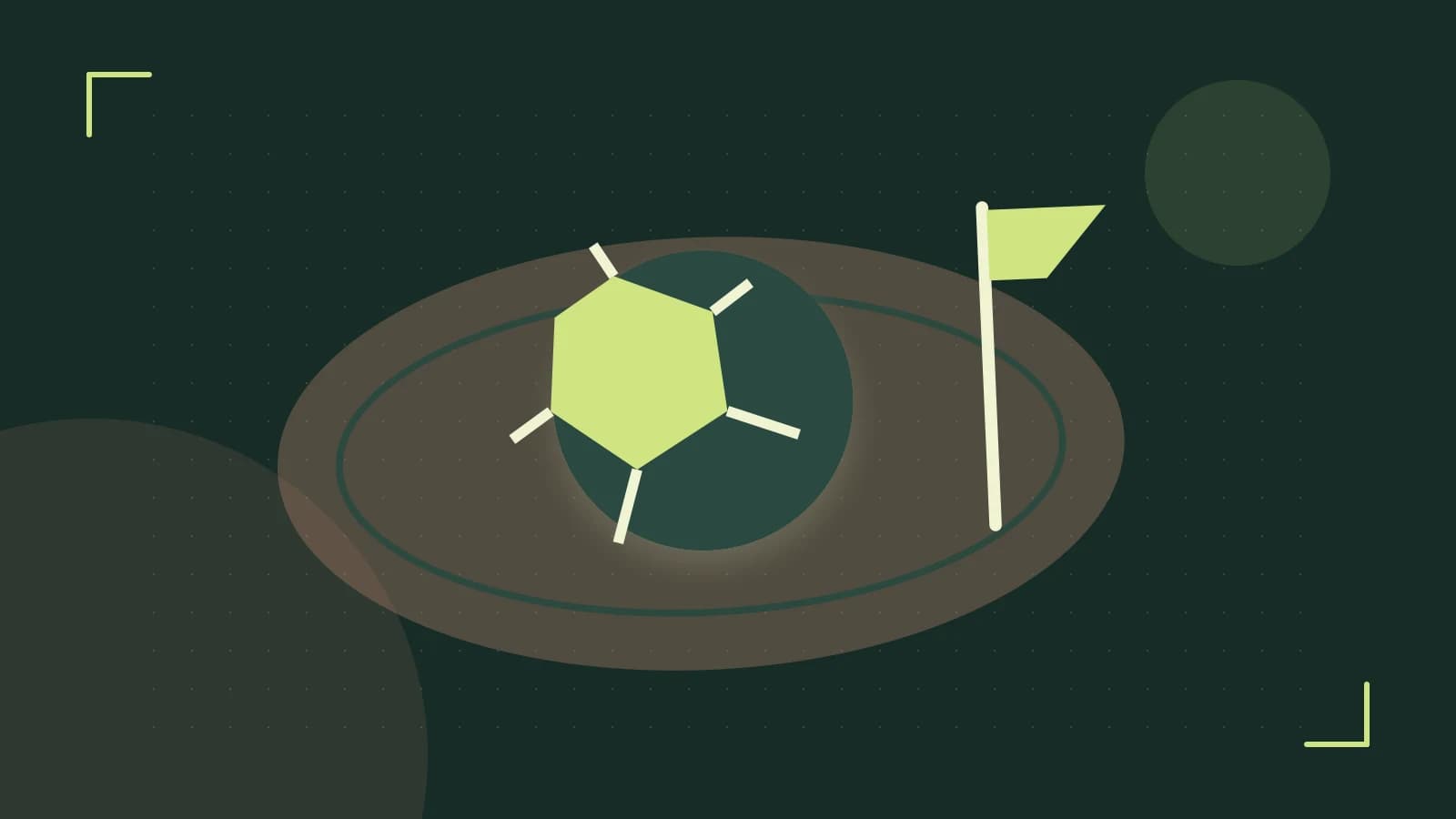 Editorial illustration of a stylized sports ball, stadium geometry and dynamic arcs