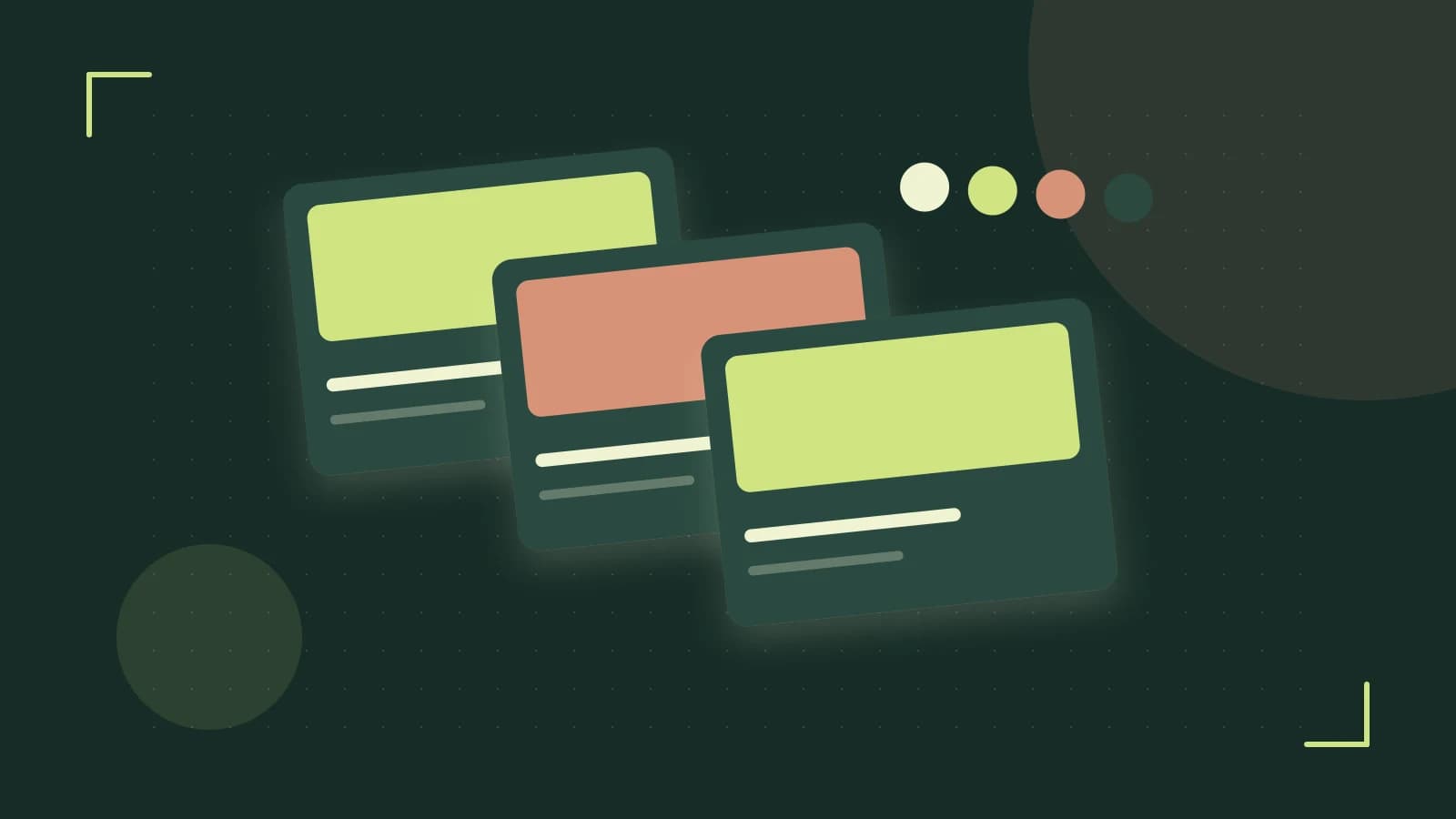 Editorial illustration of responsive browser layouts, overlapping design components and a color system