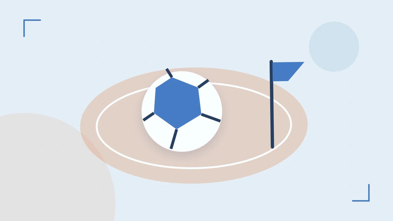 Editorial illustration of a stylized sports ball, stadium geometry and dynamic arcs
