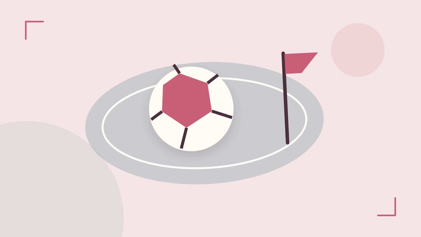 Editorial illustration of a stylized sports ball, stadium geometry and dynamic arcs