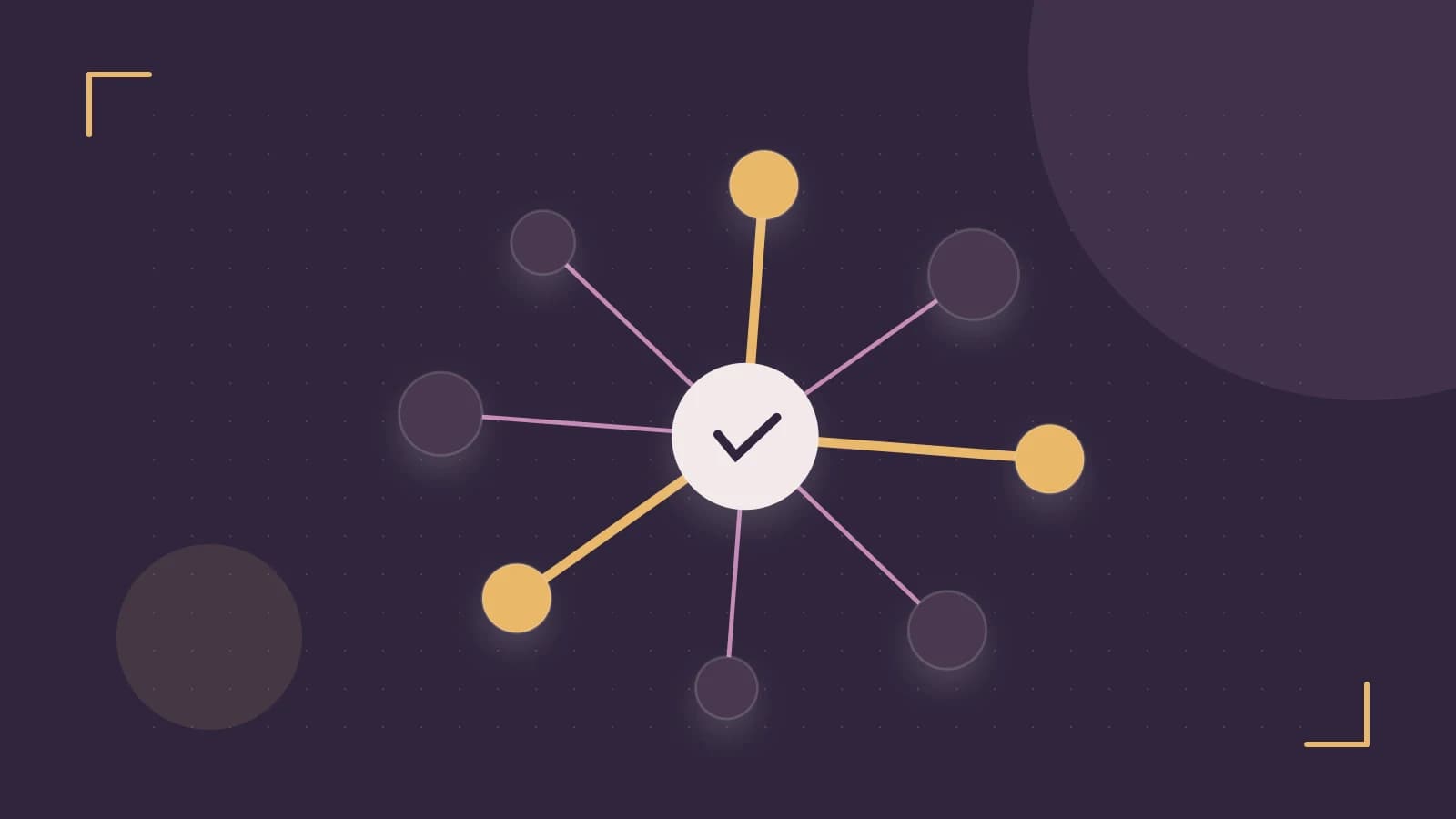 Editorial illustration of an algorithmic node graph with branching paths and a highlighted result