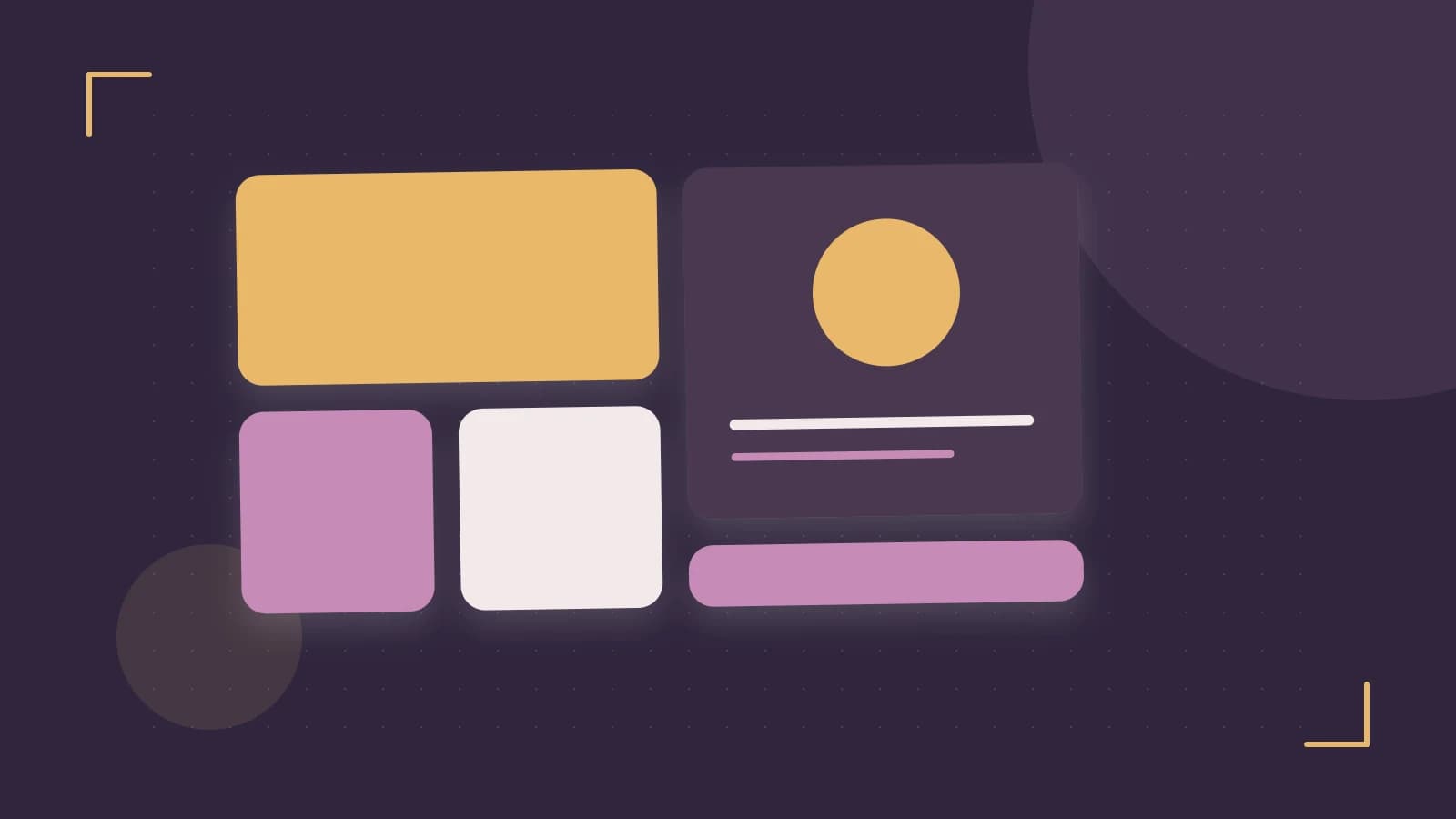 Editorial illustration of responsive browser layouts, overlapping design components and a color system