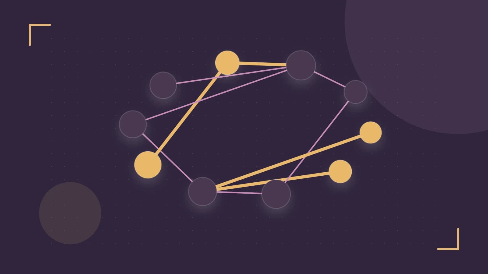 Editorial illustration of an algorithmic node graph with branching paths and a highlighted result