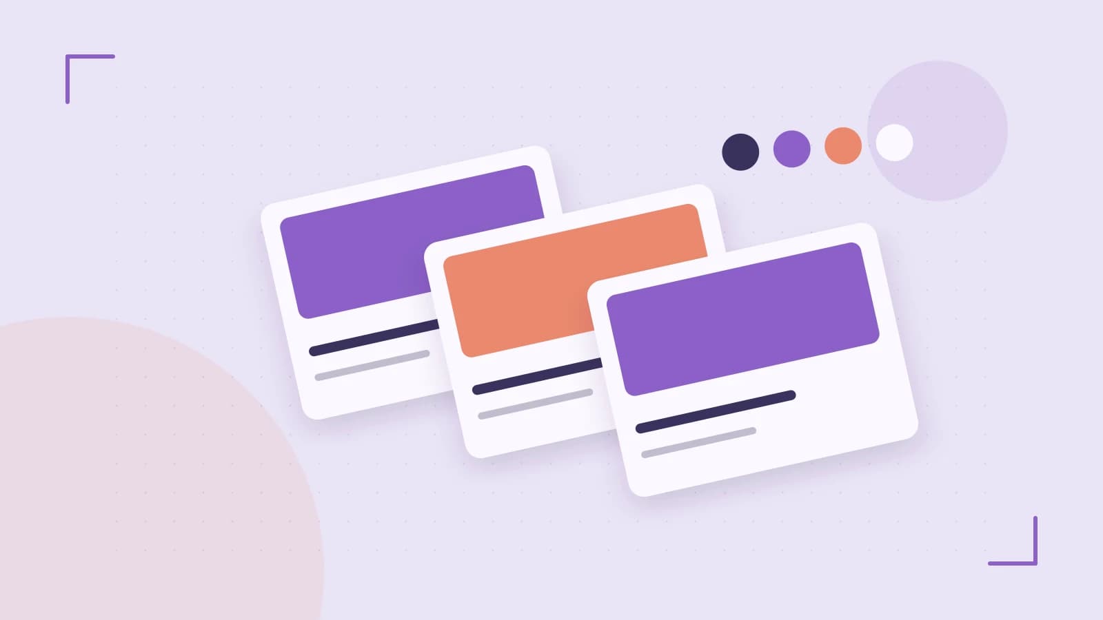 Editorial illustration of responsive browser layouts, overlapping design components and a color system
