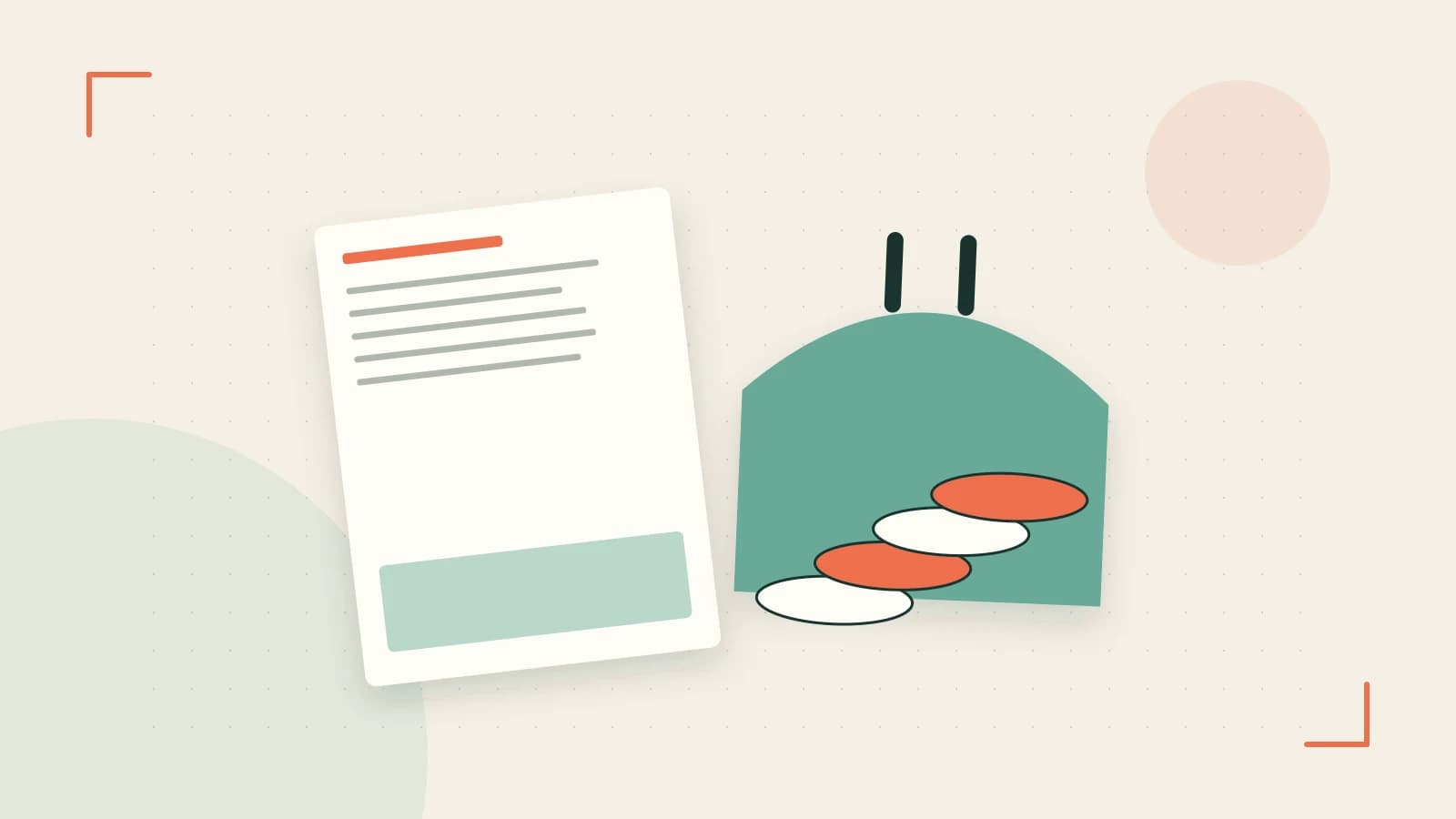 Editorial illustration of abstract coins, a payment card and a geometric financial chart without data labels