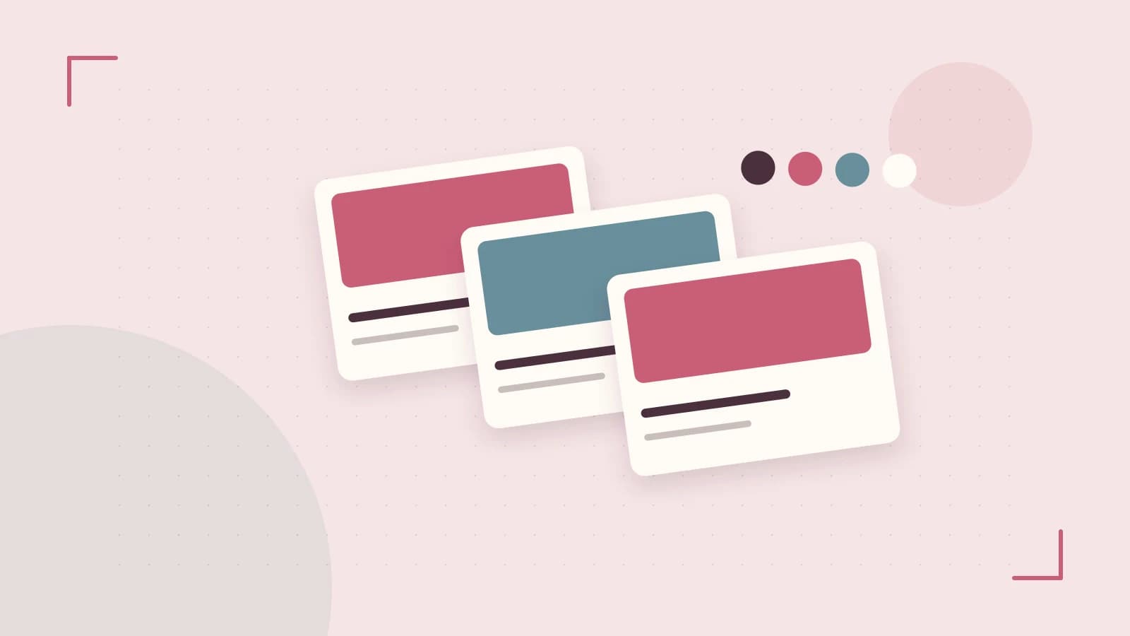 Editorial illustration of responsive browser layouts, overlapping design components and a color system