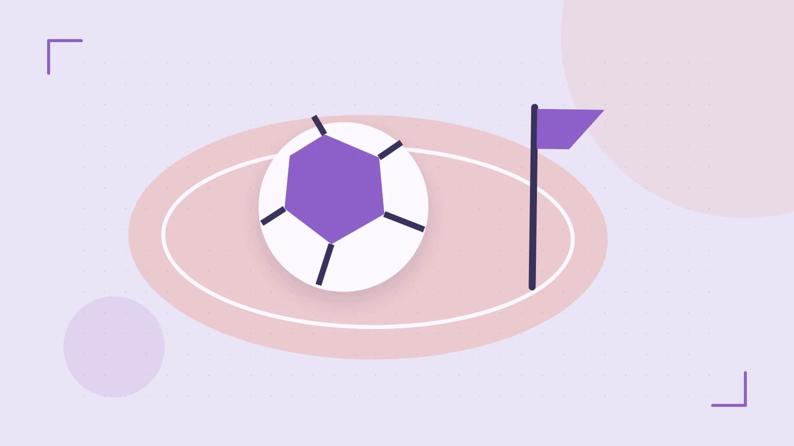 Editorial illustration of a stylized sports ball, stadium geometry and dynamic arcs
